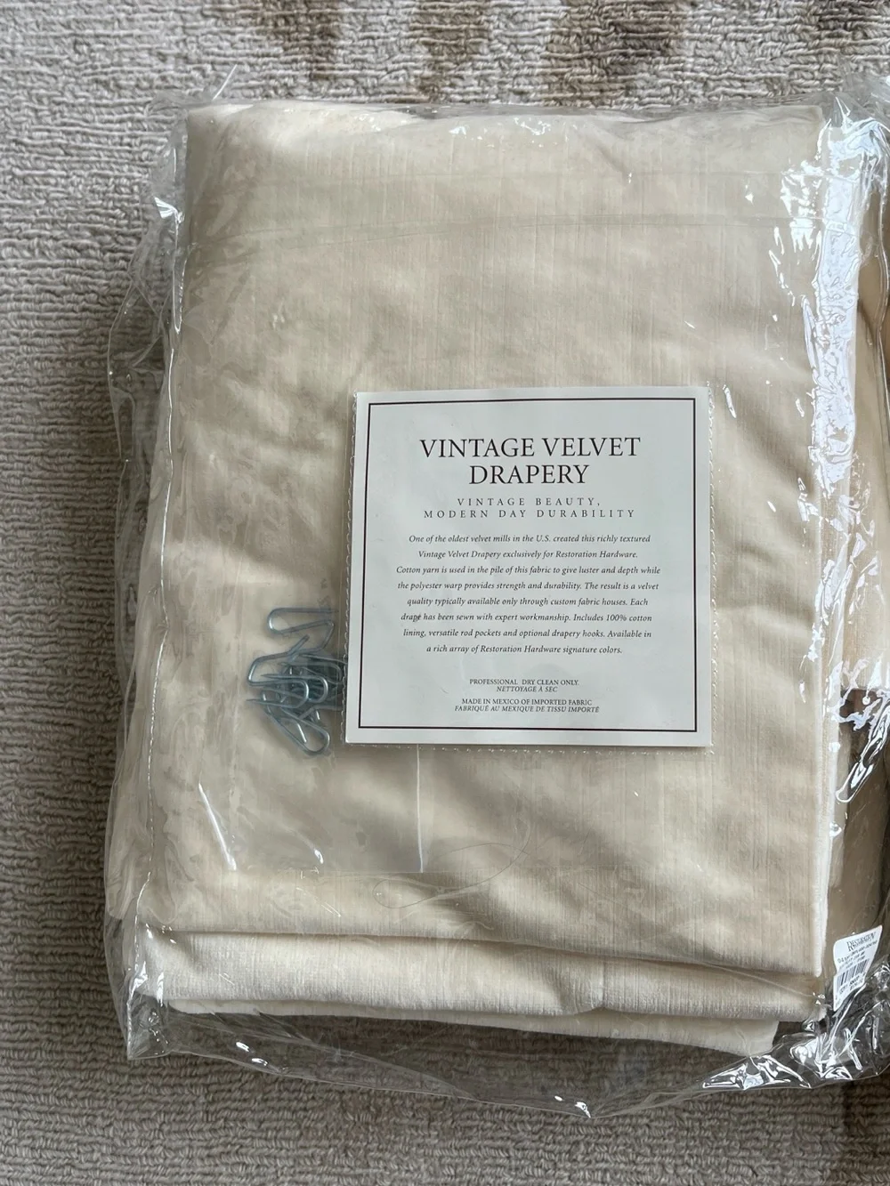 Restoration Hardware velvet drapery panel set Ivory 50x96